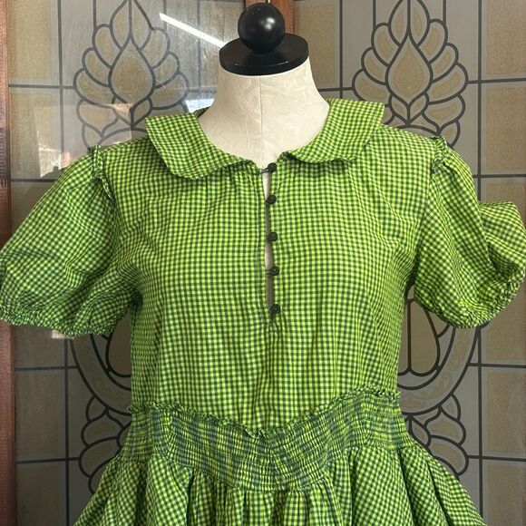 Urban Outfitters Claire Ruffle Babydoll Gingham Oversized Mini Dress Size XS - Picture 6 of 16